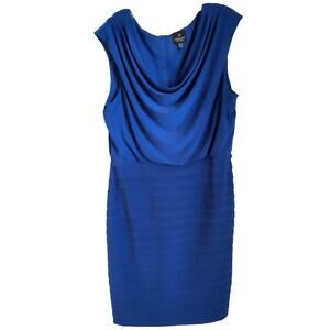 Adrianna Papell Party Dress Women's Size 14 Blue Sleeveless Draped Neck Stretch